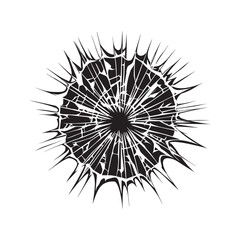 Fototapeta premium Cracked hole effect. Graphic illustration of a shattered wall or broken glass with cracks and debris from an impact. Abstract destruction background