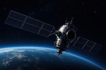 Orbital Satellite View of Earth Space Exploration and Communication Technology