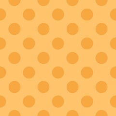 A pattern of evenly spaced orange polka dots contrasts against a lighter orange background. The uniform arrangement creates a simple yet visually interesting design.