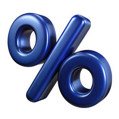 3d blue metallic percentage symbol isolated on transparent background