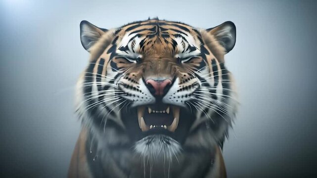 Beautiful Tiger Running 4K HD Video roaring tiger with open jaws in dramatic close-up, frozen in motion
