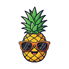  cute cartoon pineapple wearing sunglasses, smiling and looking cool, isolated on transparent background