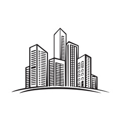 Obraz premium modern city skyline with skyscrapers silhouette, modern city skyline with skyscrapers vector illustration, A stylized black silhouette of city skylines featuring modern skyscrapers