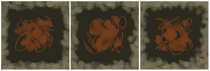 Modern interior triptych. The picture is painted by hand on a tablet.