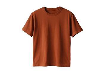 Plain rust-colored t-shirt against a black background.