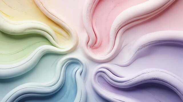 Pastel clay swirls rotating in flower-like pattern