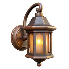 3d vintage wall sconce lantern with amber glow isolated on transparent background