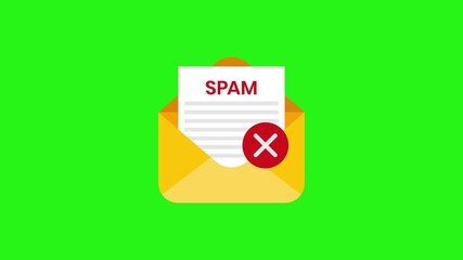 4K animation of spam email alert with red cross and green screen background