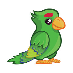 Colorful green parrot in cartoon style, facing left