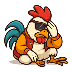 Stylized rooster character wearing sunglasses