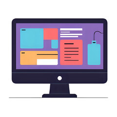 Computer screen with colorful blocks and text simple flat illustration style
