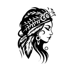 Tribal vector of a woman in a Native American feather headdress