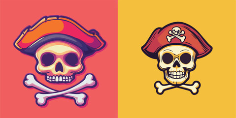 Pirate Skull and Crossbones with Hat Vector Illustration Set for Apparel Design, Stickers, and Social Media Content