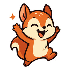 Joyful cartoon squirrel jumps for happiness