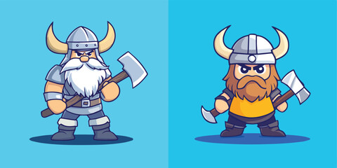 Two Vikings Warrior Mascot Logo Design with Axe Good Use for Sticker, Badge, Emblem, T-Shirt Design or Any Business Related to Viking