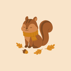 Cute chipmunk with scarf flat style watercolor transparent background