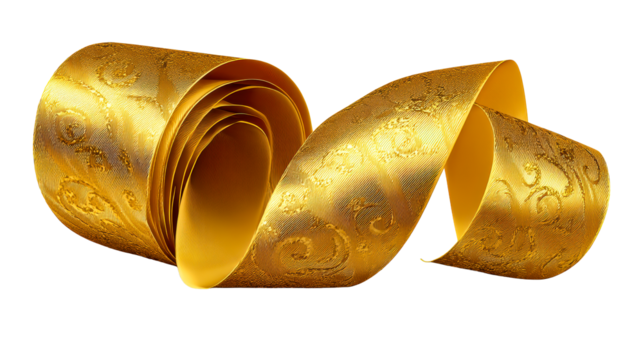 Elegant golden decorative ribbon on a transparent background