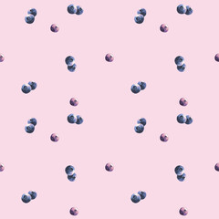 Ripe Blueberry Pattern. Hand-Painted Watercolor