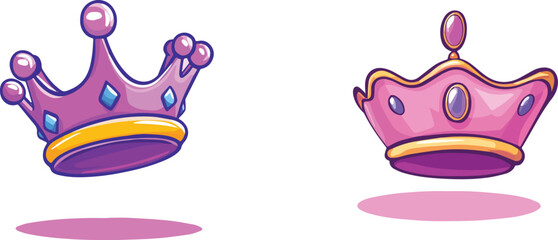 Two Pink Princess Crowns with Jewels Vector Illustration on White Background