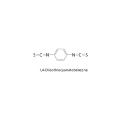 1,4-Diisothiocyanatobenzene skeletal structure. Isothiocyanate compound schematic illustration. Simple diagram, chemical formula.
