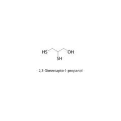 2,3-Dimercapto-1-propanol skeletal structure. Dithiol Alcohol compound schematic illustration. Simple diagram, chemical formula.