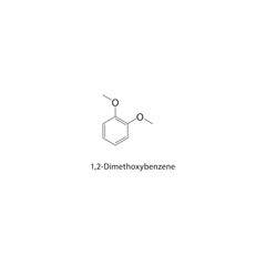 1,2-Dimethoxybenzene skeletal structure. Dimethoxybenzene compound schematic illustration. Simple diagram, chemical formula.
