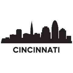 Naklejka premium Cincinnati skyline silhouette. Black Cincinnati city. Vector black silhouette. with white background