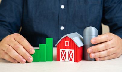 Farm and economic growth chart. Increase in agricultural productivity. Growth in agricultural...