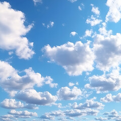 Sun in blue sky with white clouds and sunbeams. Nature background, Blue sky background with tiny clouds and sun rays.