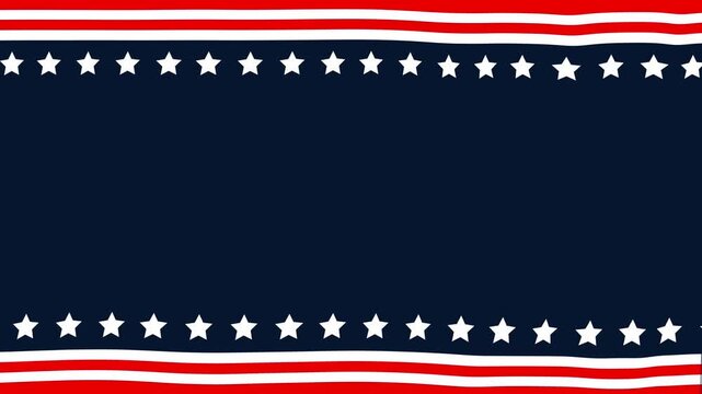 Animated of Patriotic banner design with wave effects featuring a blue field surrounded by red and white stripes and stars. Perfect for celebrating American national holidays, emphasizing patriotism.