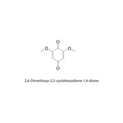 2,6-Dimethoxy-2,5-cyclohexadiene-1,4-dione skeletal structure. Benzoquinone compound schematic illustration. Simple diagram, chemical formula.