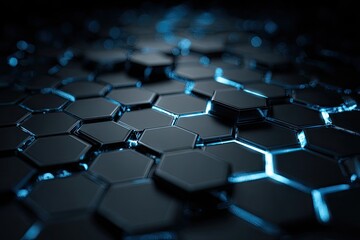 Obraz premium Abstract hexagonal patterned surface with glowing blue accents