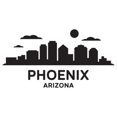 Fototapeta premium Phoenix skyline horizontal banner. Phoenix, Arizona. Vector template for your design. Vector black silhouette. with white background