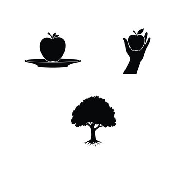 set of silhouettes of tea apple