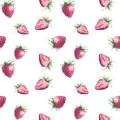 Ripe Strawberry Pattern. Watercolor