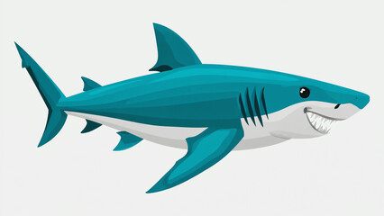 Cartoon Teal Shark Smiling Against White Background