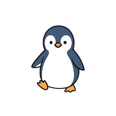 Naklejka premium A cute cartoon illustration of a baby penguin with blue and white feathers, waddling forward on an isolated white background.