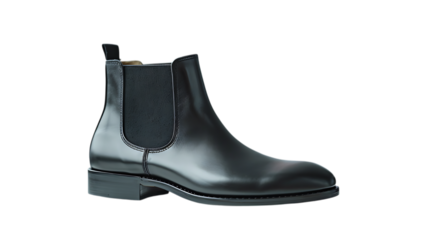 Elegant black leather chelsea boot isolated on transparent background, a timeless footwear staple for the modern gentleman, blending classic style with contemporary fashion, perfect for any occasion