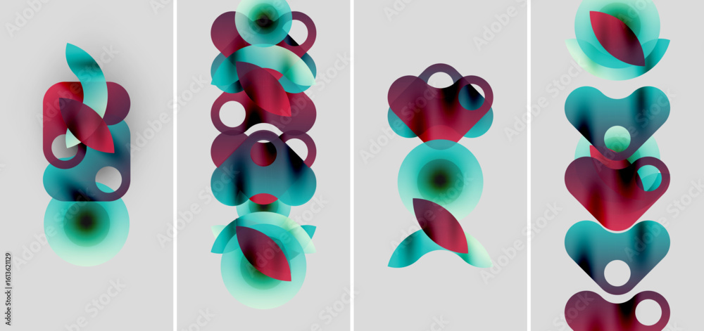 Poster abstract artwork features layered, colorful circles. shapes overlap creating dynamic visual effect. 
