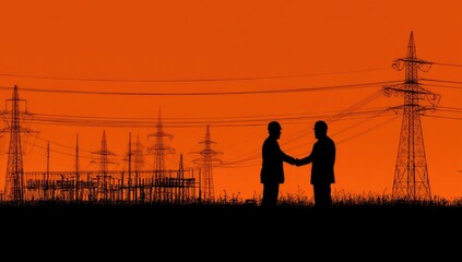 Business deal at sunset power plant