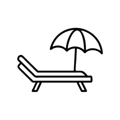 Sun lounger with an umbrella in minimalist design and black outline  