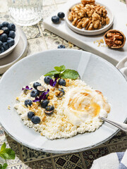 cottage cheese with blueberries and honey