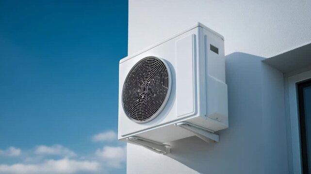 Technik trifft Design: W&auml;rmepumpe am modernen Wohnhaus. K&uuml;nstliche Intelligenz KI