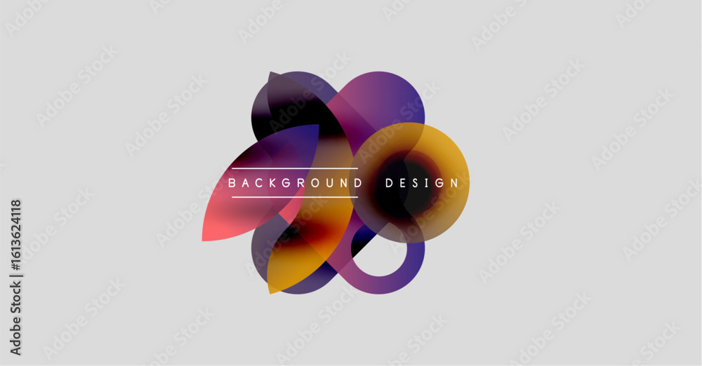 Poster abstract colorful shapes overlap, creating dynamic visual effect. text reads background design withi