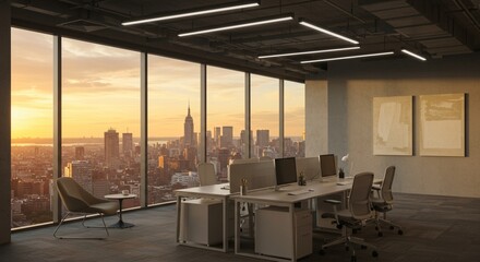 Fototapeta premium Modern Office Interior with City View
