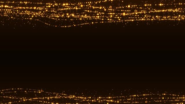golden shiny and glittering particles border frame strings flow animation, abstract luxury christmas and new year social media motion design element	