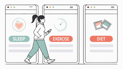 Woman uses a health app to track sleep exercise and diet promoting a healthy lifestyle and wellness