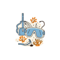 Scuba Diving Gear Illustration: Snorkel, Mask, and Coral Reef Design