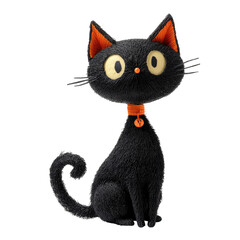 Fototapeta premium Fluffy Black Cat with Oversized Ears and Bright Orange Accents in Clay Sculpture Art Form