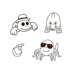 Charming Cartoon Critters: Monkey, Jellyfish, Octopus & Crab Illustrations